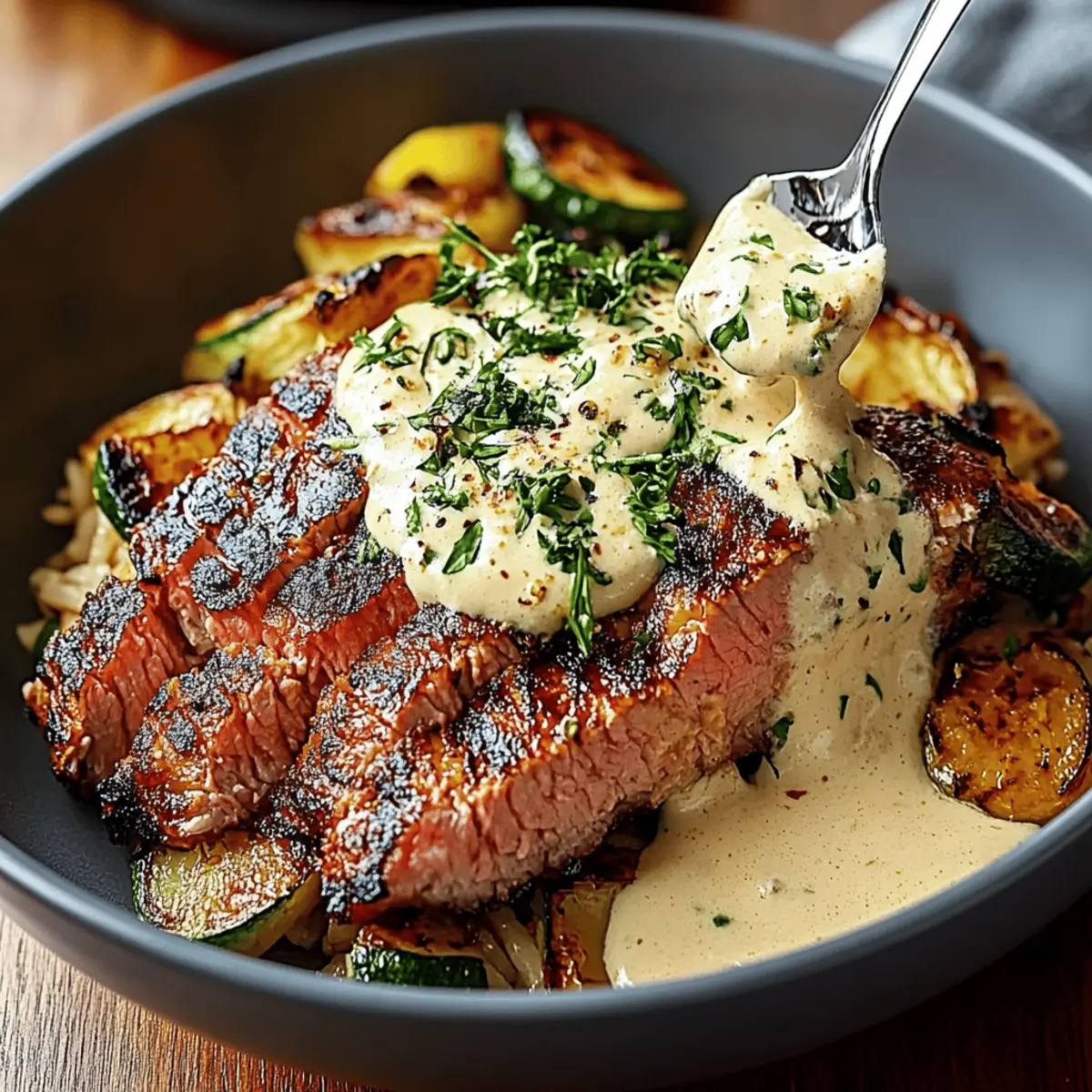 Juicy Grilled Steak Bowl with Creamy Sauce & Grilled Zucchini 4 Grilled Steak Bowl with Creamy Sauce Grilled Zucchini