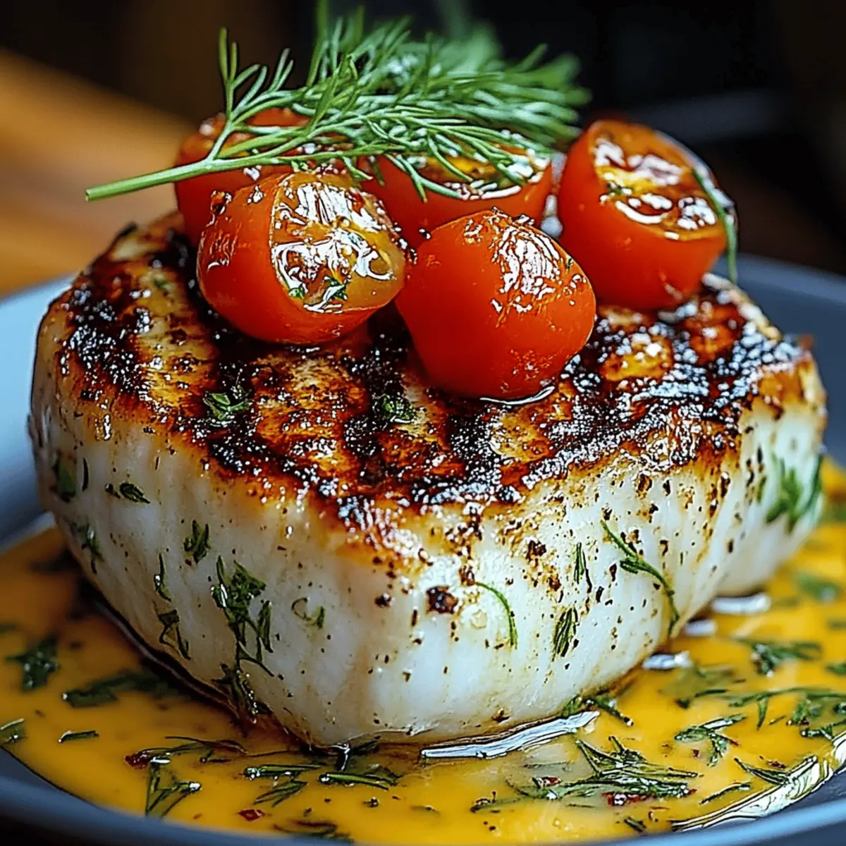 Grilled Cod with Roasted Tomatoes Creamy Dill Sauce