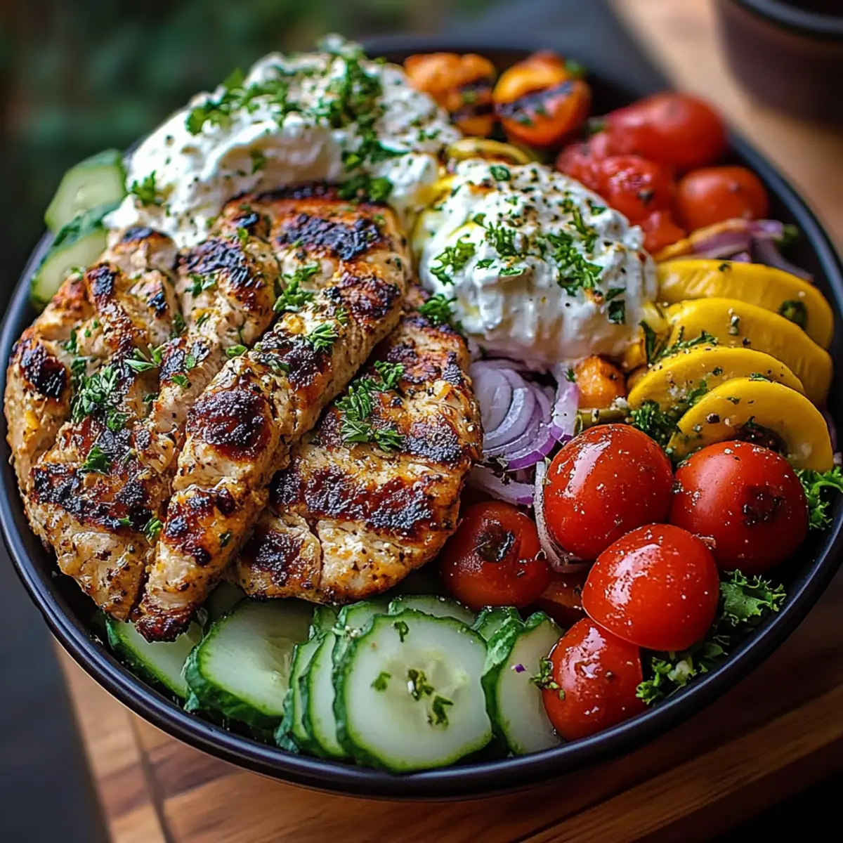 Grilled Chicken Greek Salad with Tzatziki