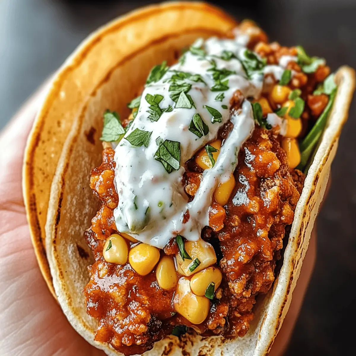 Fried Chicken Street Corn Tacos with Bacon and Jalapeño Ranch
