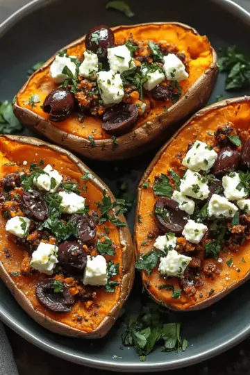 Mediterranean Baked Sweet Potatoes with Feta and Olives