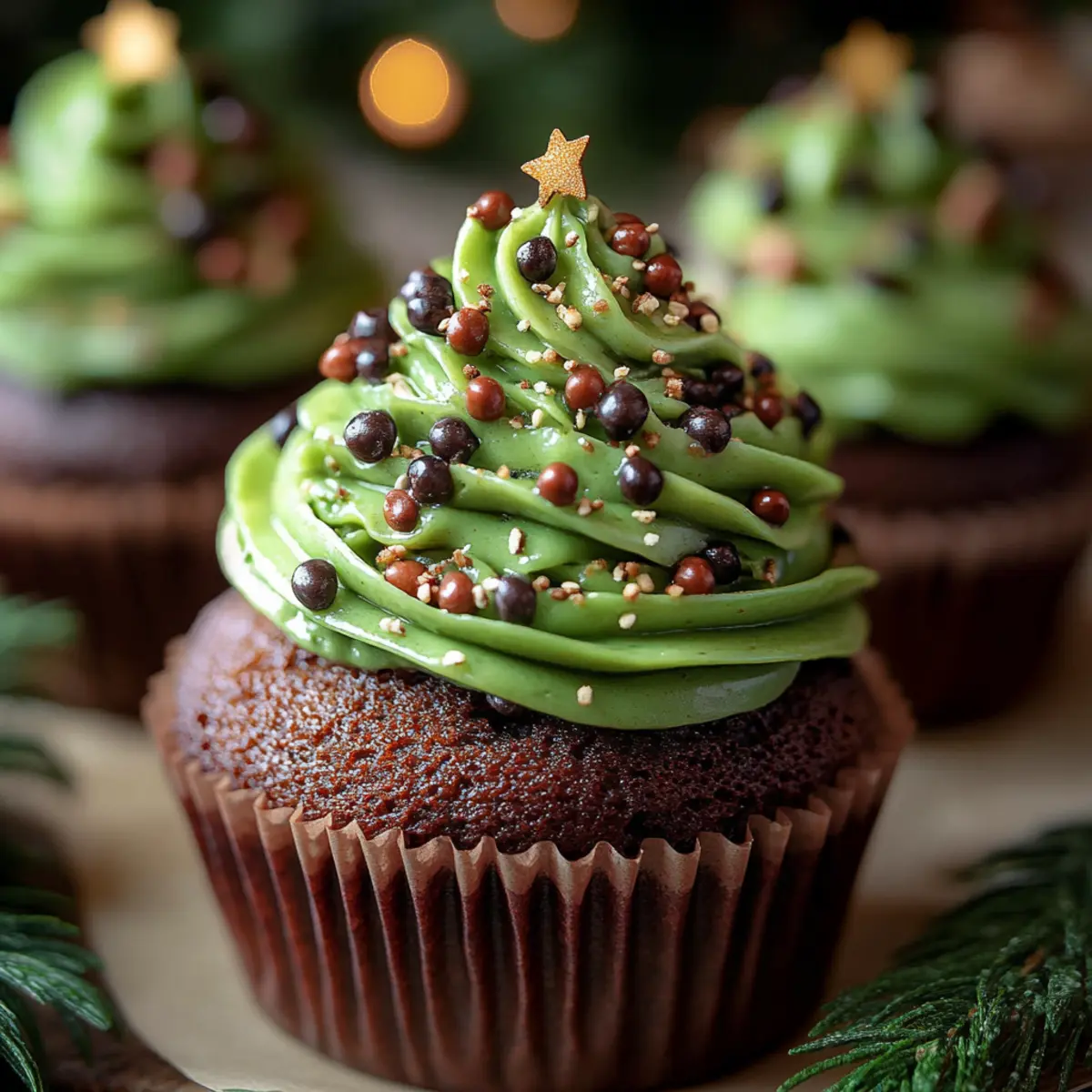 Chocolate Christmas Tree Cupcakes