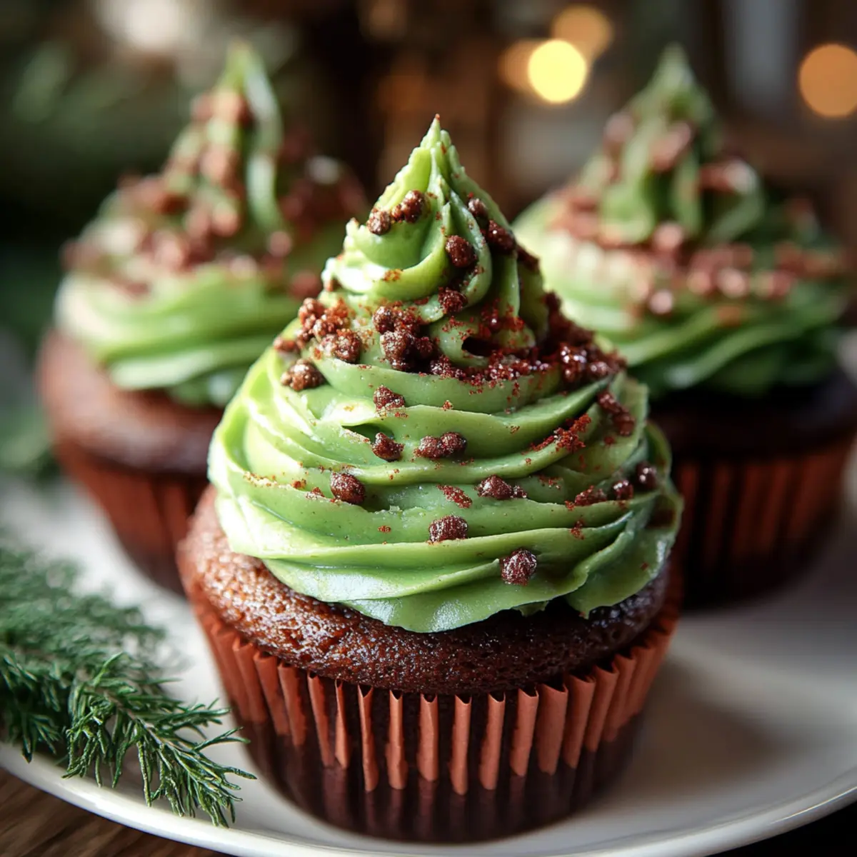 Chocolate Christmas Tree Cupcakes