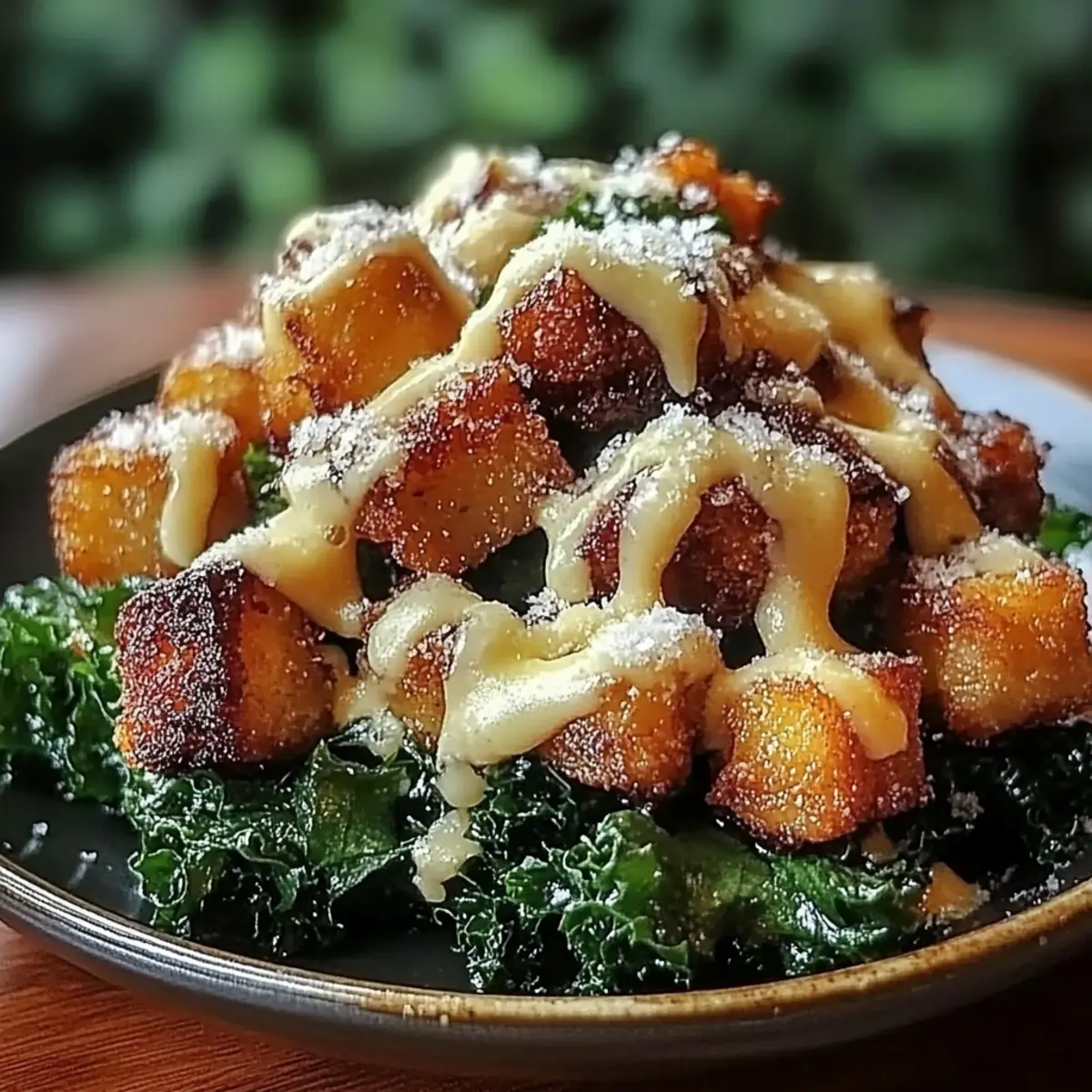 Crispy Kale Caesar Salad with Chickpeas