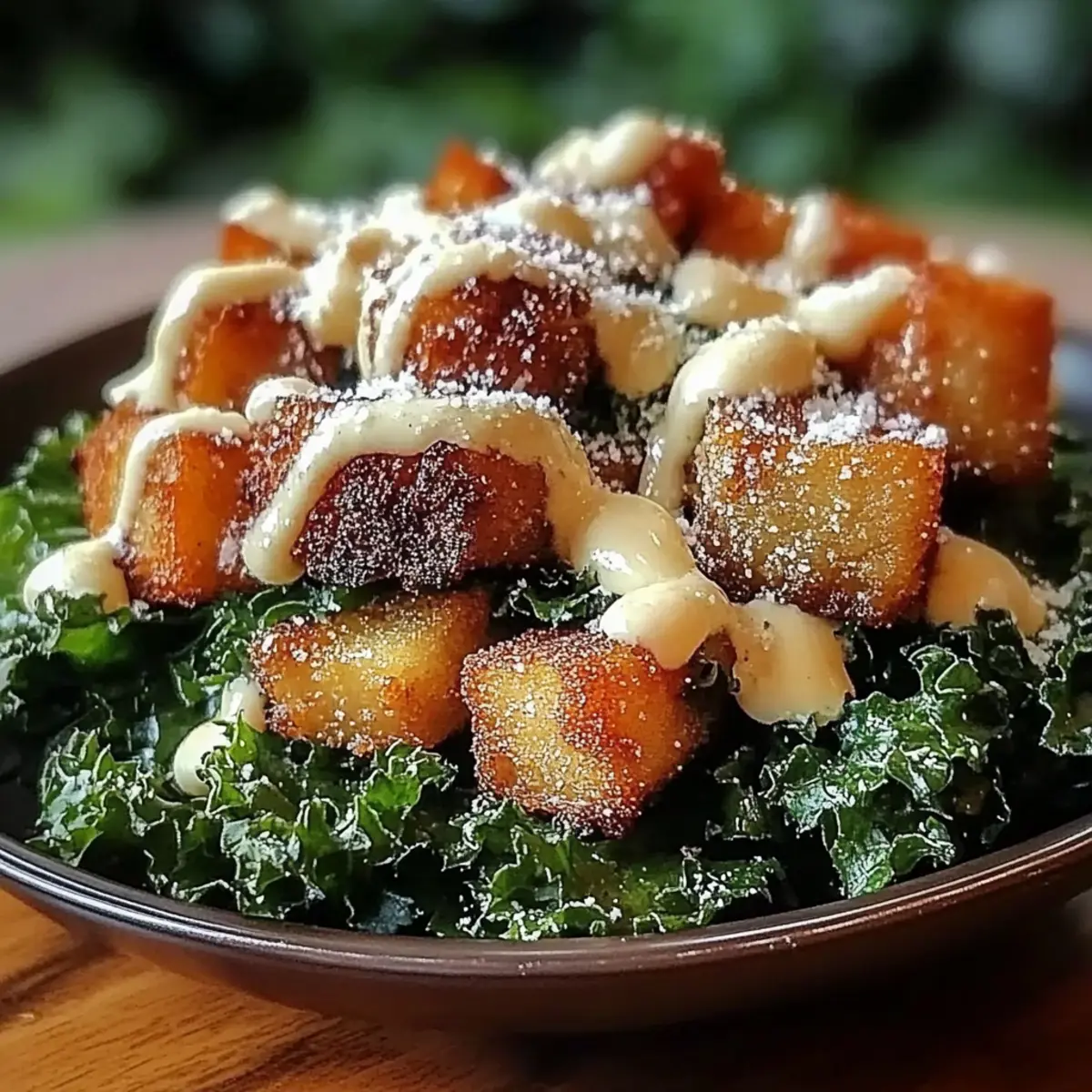Crispy Kale Caesar Salad with Chickpeas