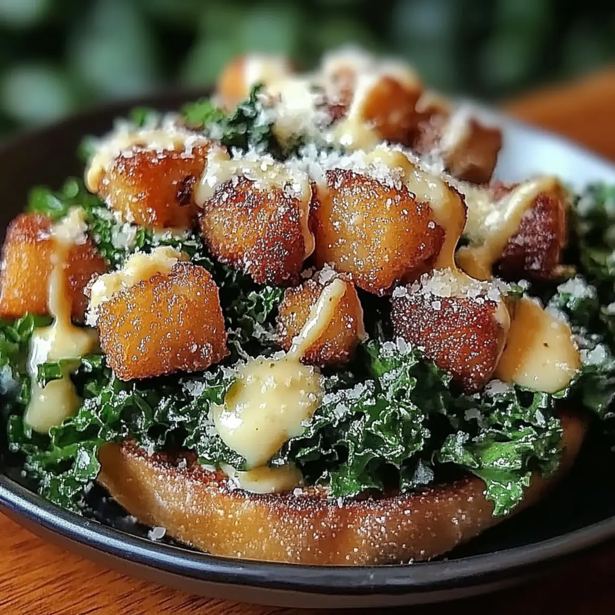 Crispy Kale Caesar Salad with Chickpeas