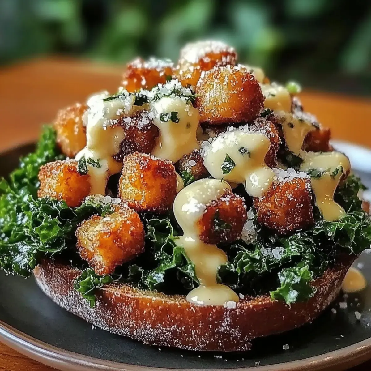 Crispy Kale Caesar Salad with Chickpeas