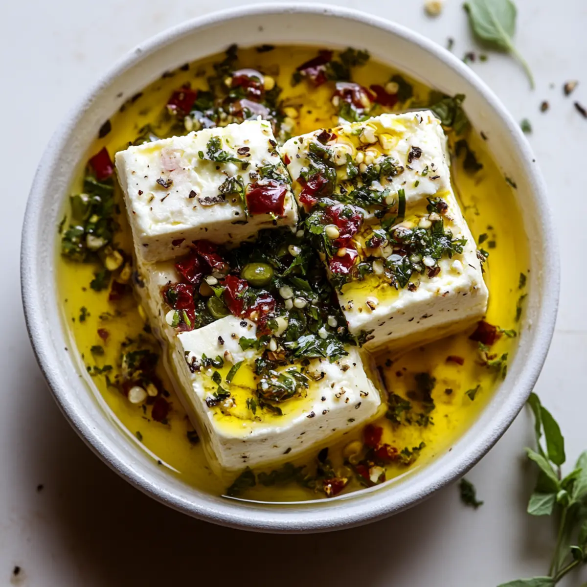 Feta Marinated with Herbs and Chilli