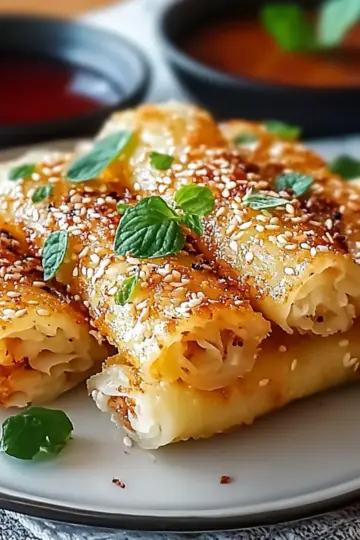 Oven Fried Feta Rolls with Chili Honey