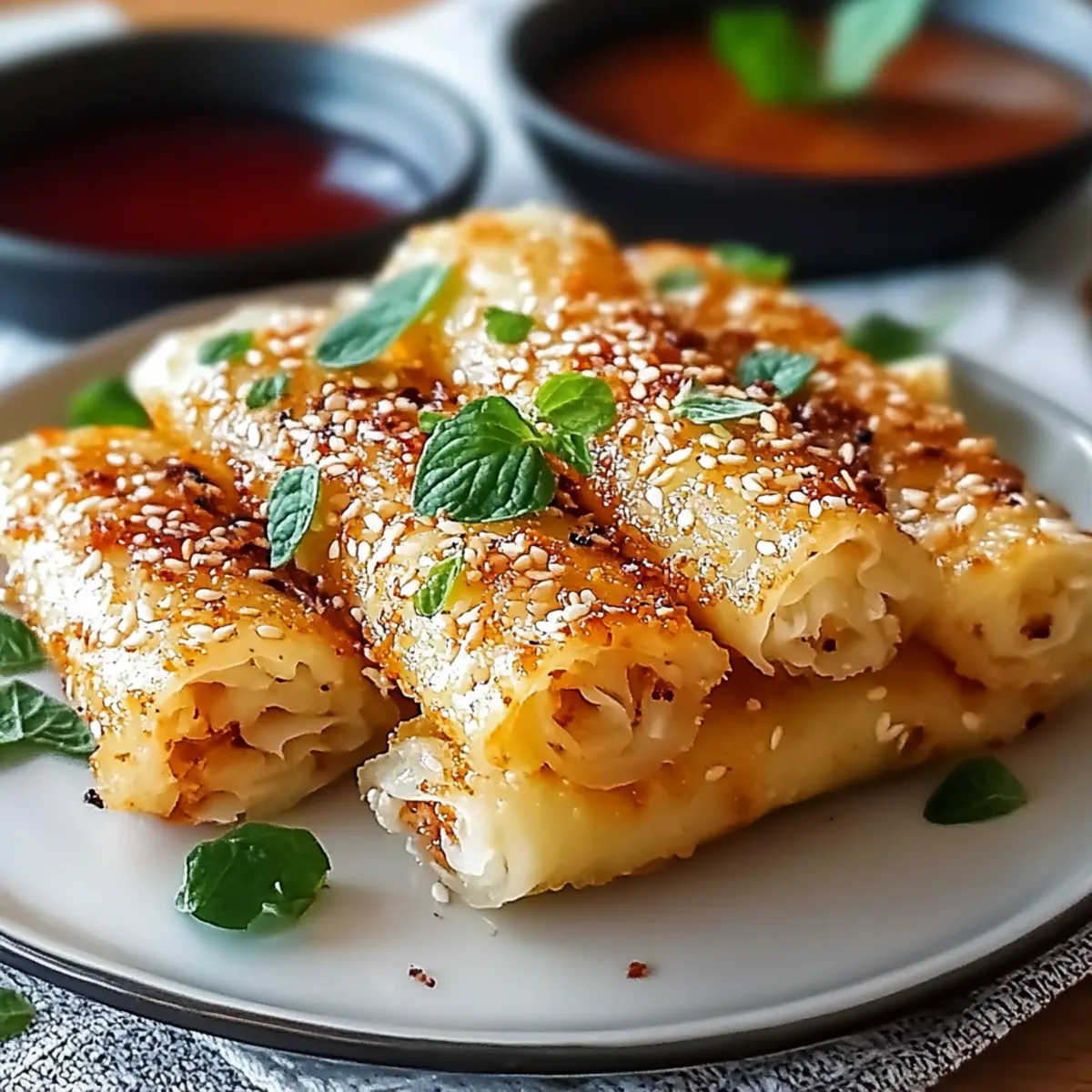 Oven Fried Feta Rolls with Chili Honey