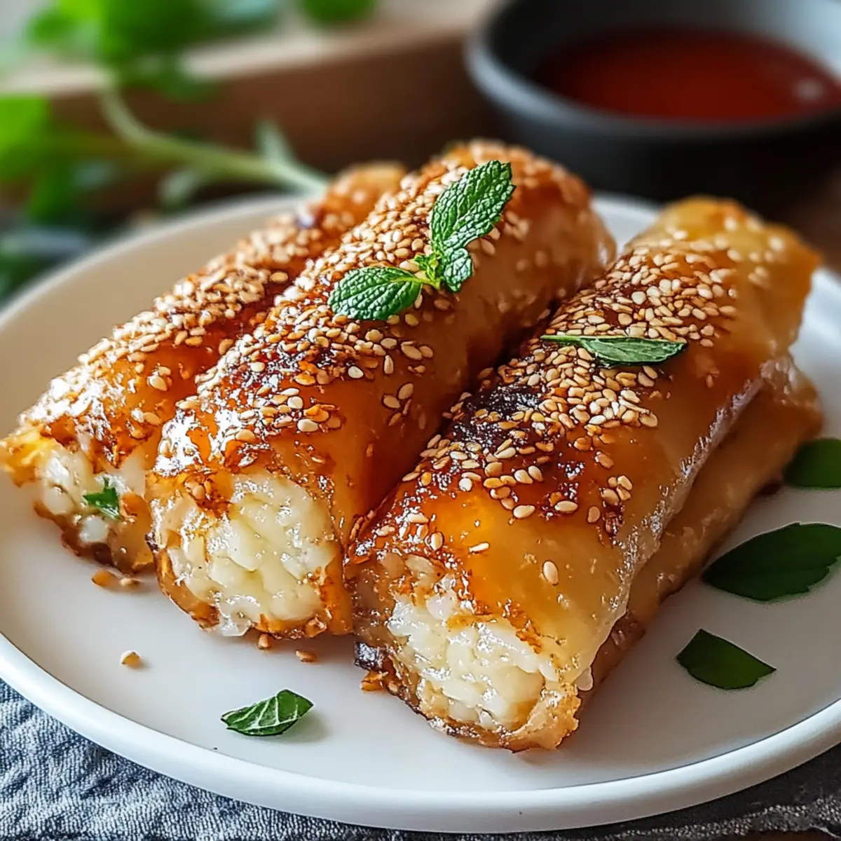 Oven Fried Feta Rolls with Chili Honey