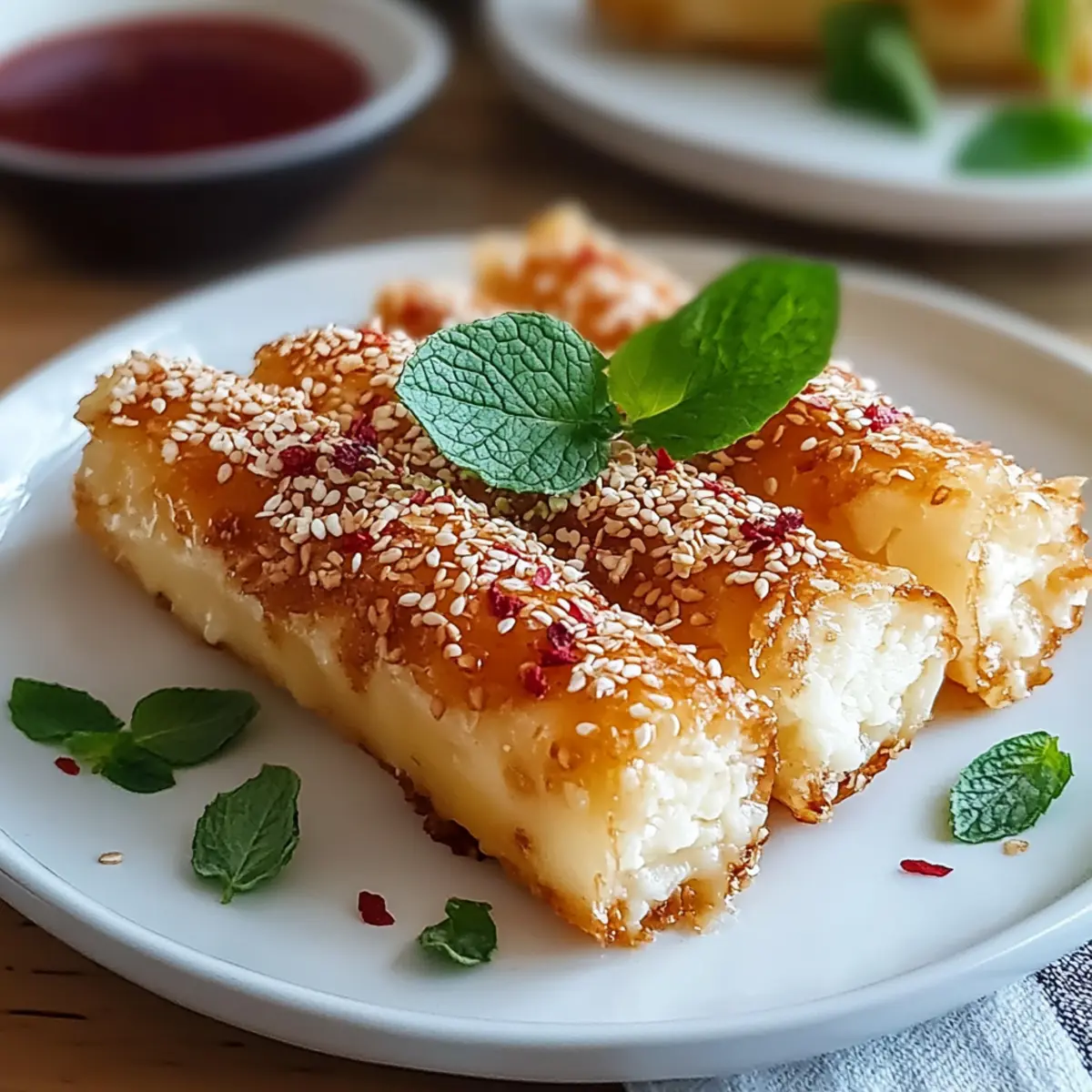 Oven Fried Feta Rolls with Chili Honey