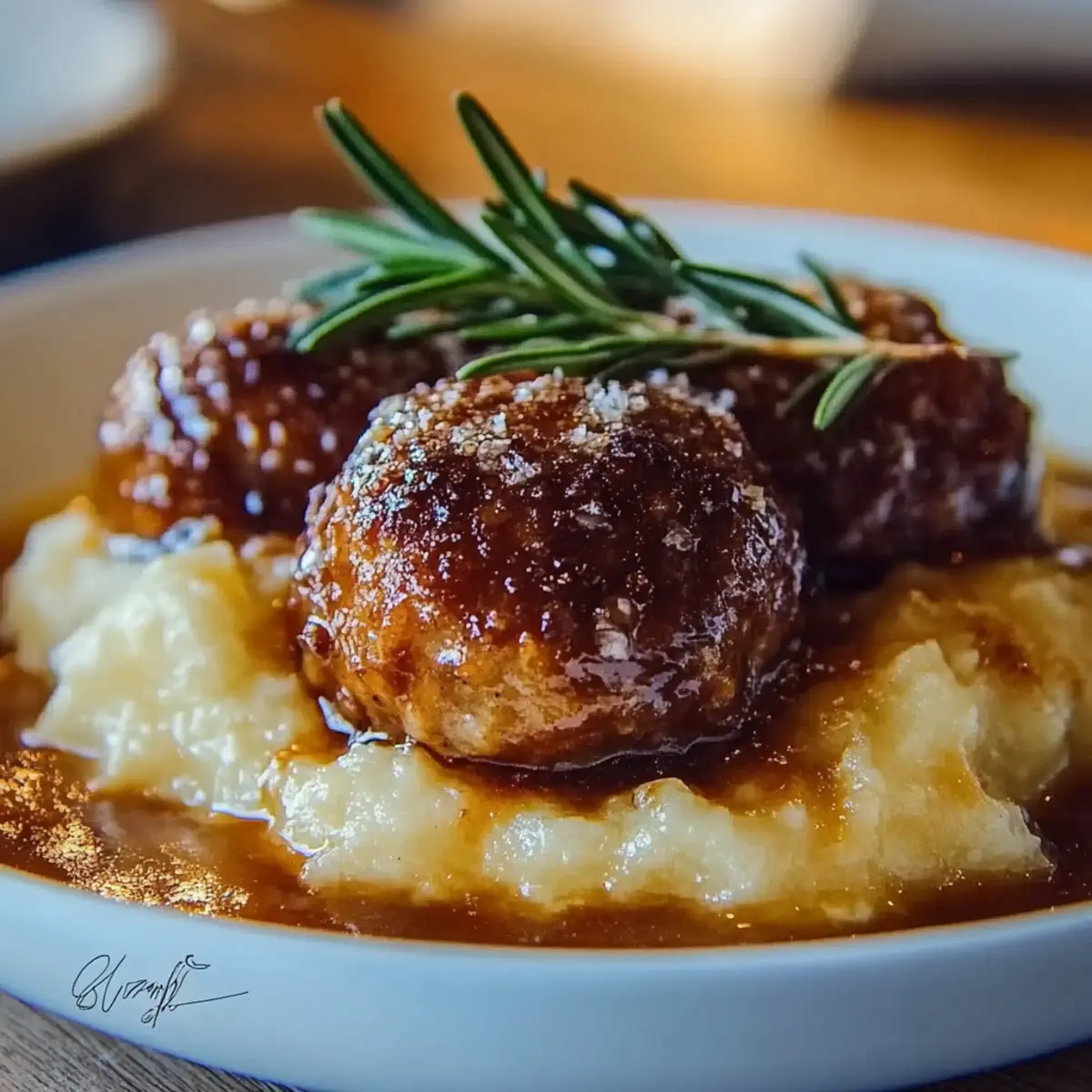 Salisbury Steak Meatballs with Garlic Herb Mashed Potatoes
