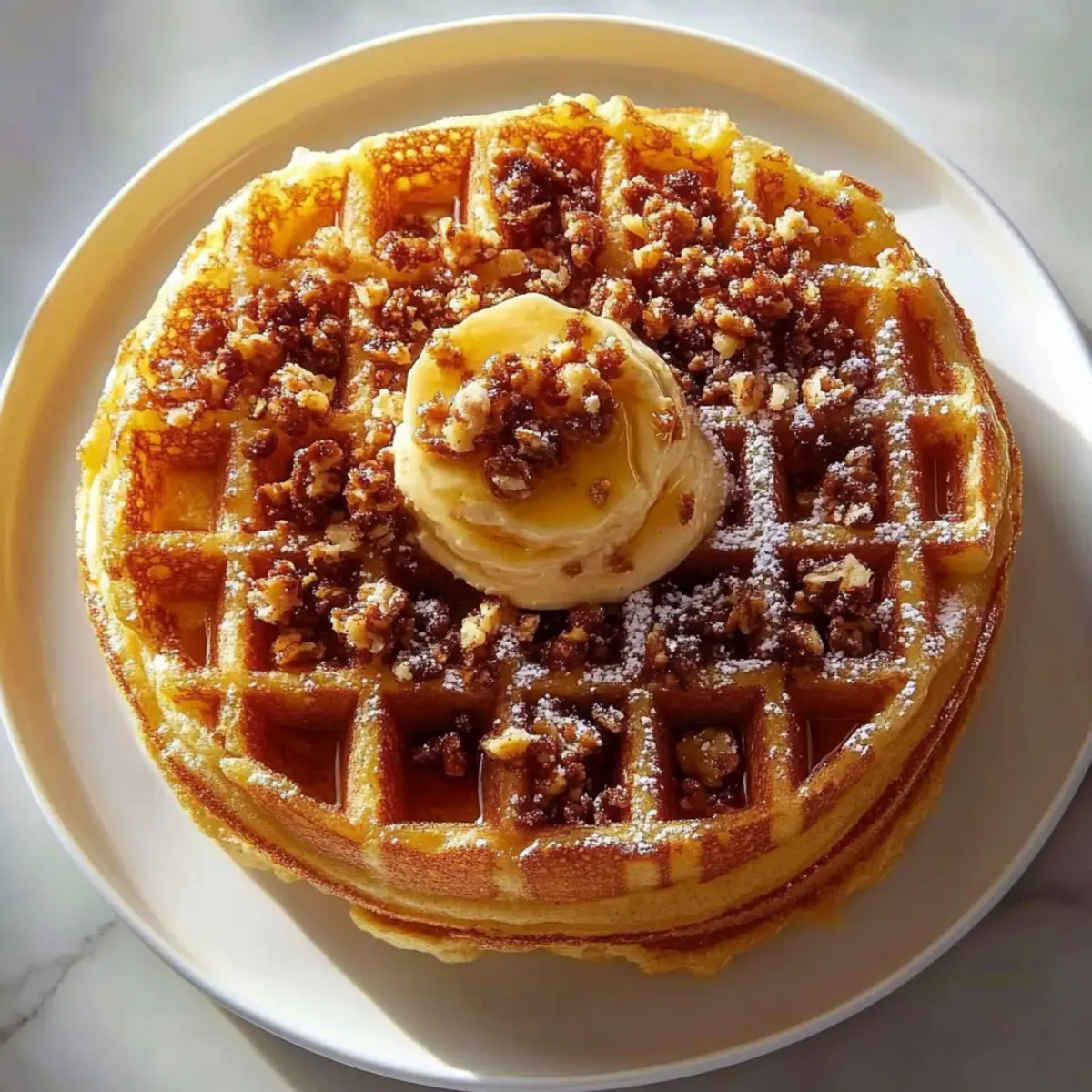 Spiced Pumpkin Waffles with Brown Butter Maple Syrup
