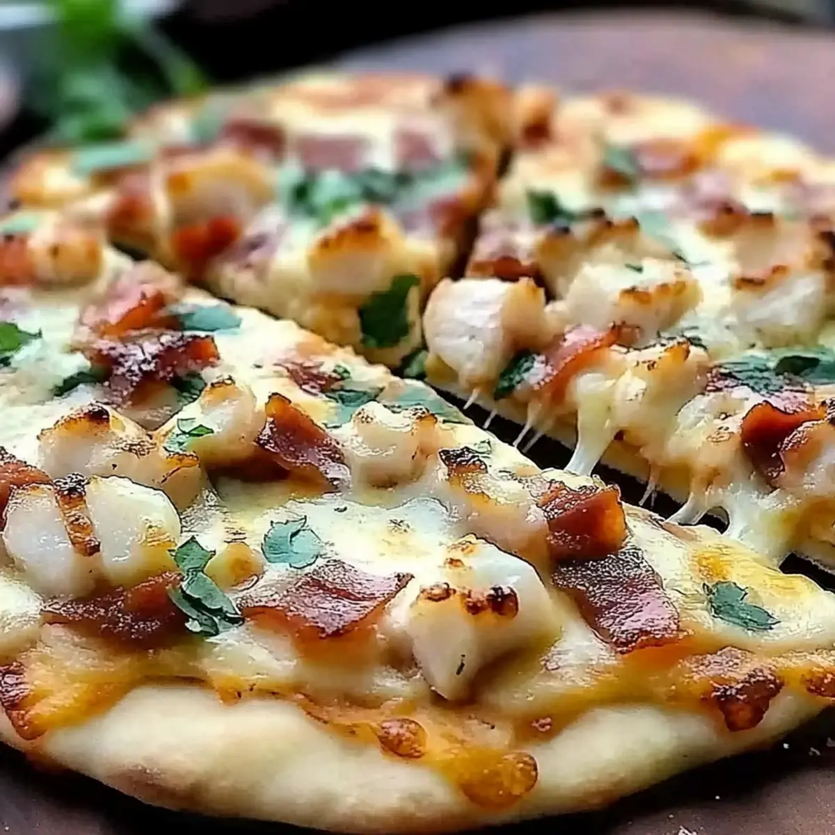 Chicken Bacon Ranch Naan Bread Pizza